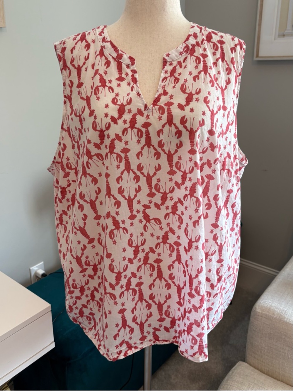 Talbots White Tank with Red Lobster Print